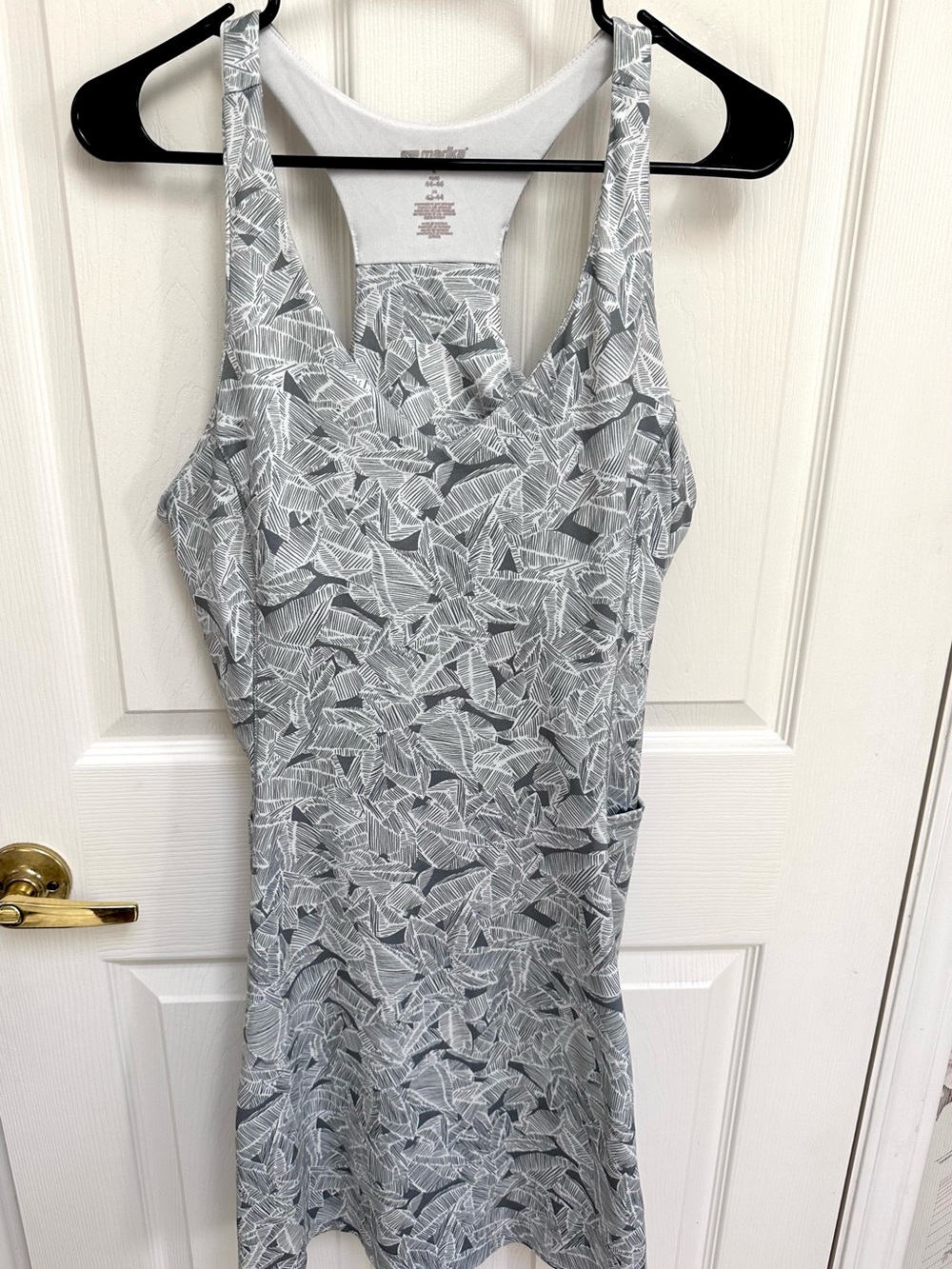 Marika Grey and White Leaf-Print Midi Tank Dress